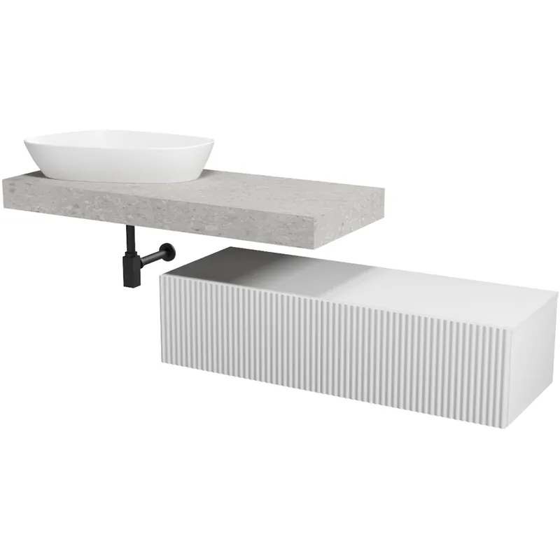 Speciale Aanbieding Nábytkový set Cersanit Kontra 180, skříňka 60 pod desku bílá 2x, deska 120 nábytková bílá, deska 120 pod umyvadlo šedý kámen, umyvadlo Kontra 60 na desku nepravidelné bílé, sifon Inverto černý hranatý, výpust umyvadlová bílá