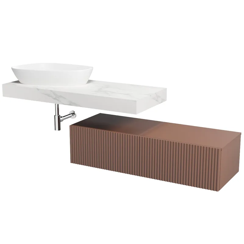 Nieuw Nábytkový set Cersanit Kontra 180, skříňka 60 pod desku marsala 2x, deska 120 nábytková marsala, deska 120 pod umyvadlo bílý mramor, umyvadlo Kontra 60 na desku nepravidelné bílé matné, sifon Inverto chrom oválný, výpust umyvadlová bílá matná
