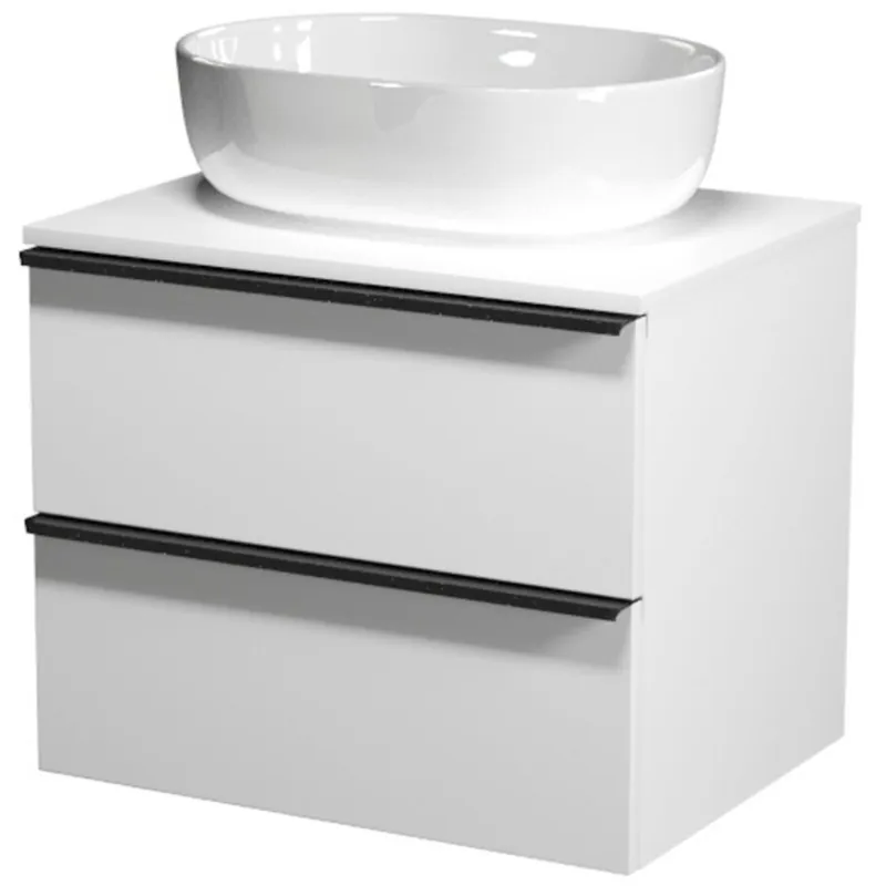 Weekendaanbieding Nábytkový set Cersanit Virgo 60, skříňka 60 s deskou bílá, úchytky černé, umyvadlo Moduo 50 na desku oválné bílé