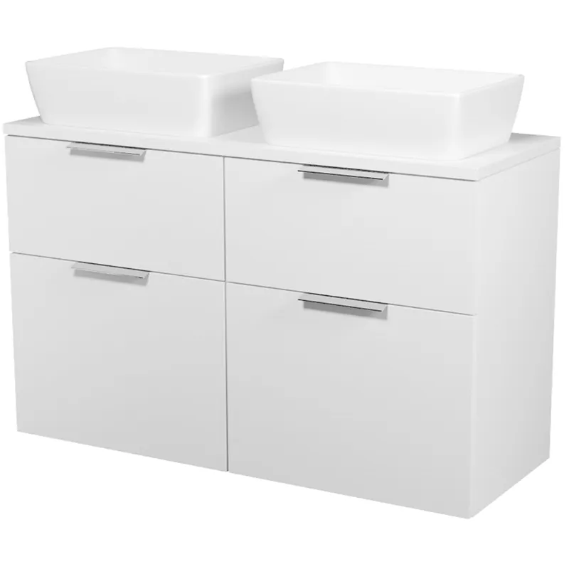 Lage Kosten Skříňka Cersanit City 60 pod desku bílá 2x, deska 120 horní bílá, umyvadlo City 50 na desku obdélníkové bílé 2x, úchytky chrom