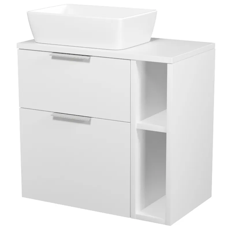 Dagaanbieding Skříňka Cersanit City 60 pod desku bílá, skříňka 20 pod desku otevřená bílá, deska 80 horní bílá, umyvadlo City 60 na desku obdélníkové bílé, úchytky chrom