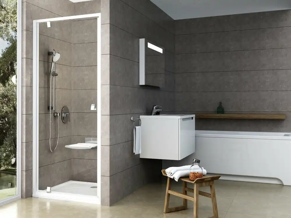 Sprchový kout Ravak Pivot PDOP1/PPS 90x80 rohový, bílá/chrom/transparent Direct Beschikbaar