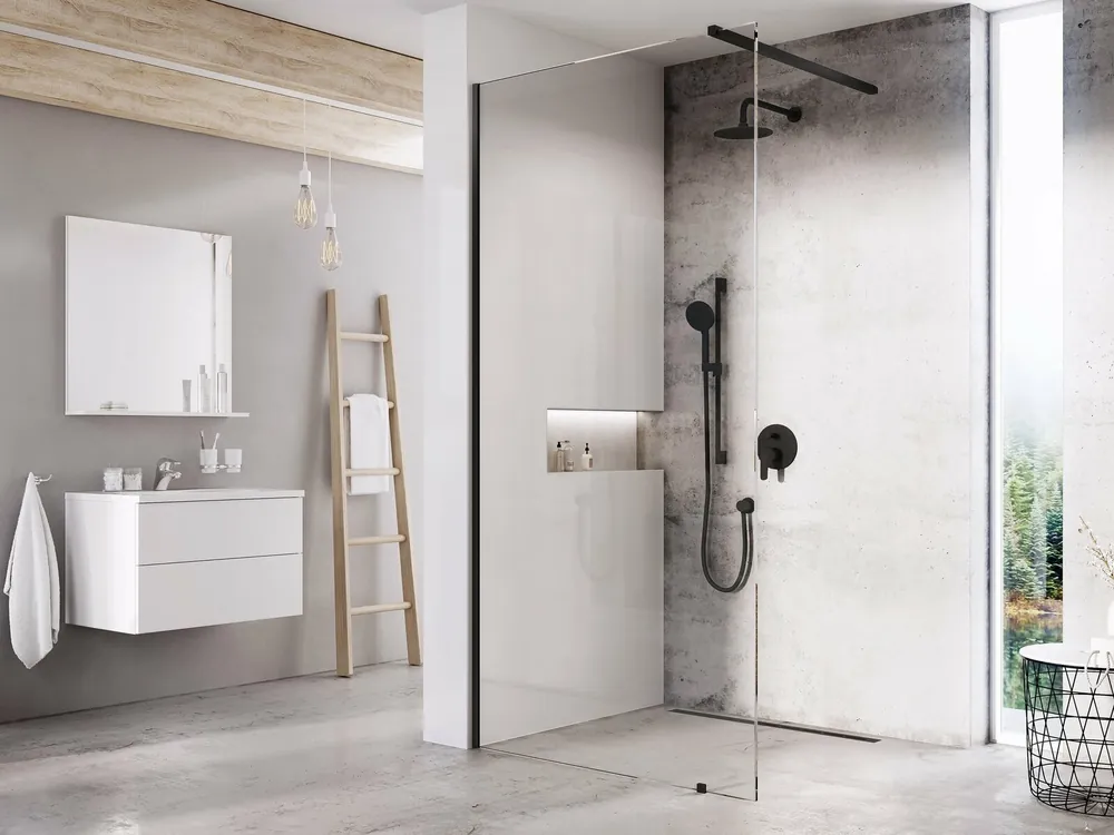 Sprchový kout Ravak Walk-In Double Wall 190-240x140 rohový, černá/transparent Nu Kopen
