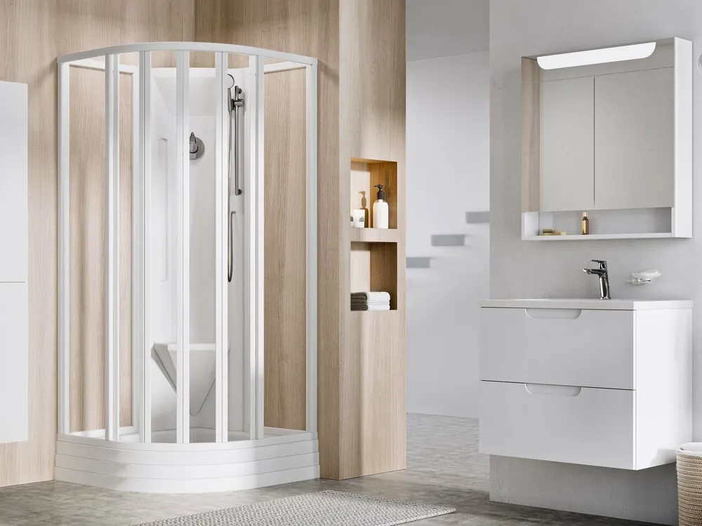 Sprchový box Ravak Supernova ASBKP6 80x80 šestidílný čtvrtkruhový, bílá/transparent, 80644112Z1 Lage Kosten