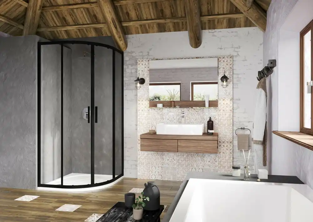 Seizoensaanbieding Sprchový kout Ravak Blix Slim BLSCP4 90x90 čtvrtkruhový čtyřdílný, černá/transparent, X3BM70300Z1