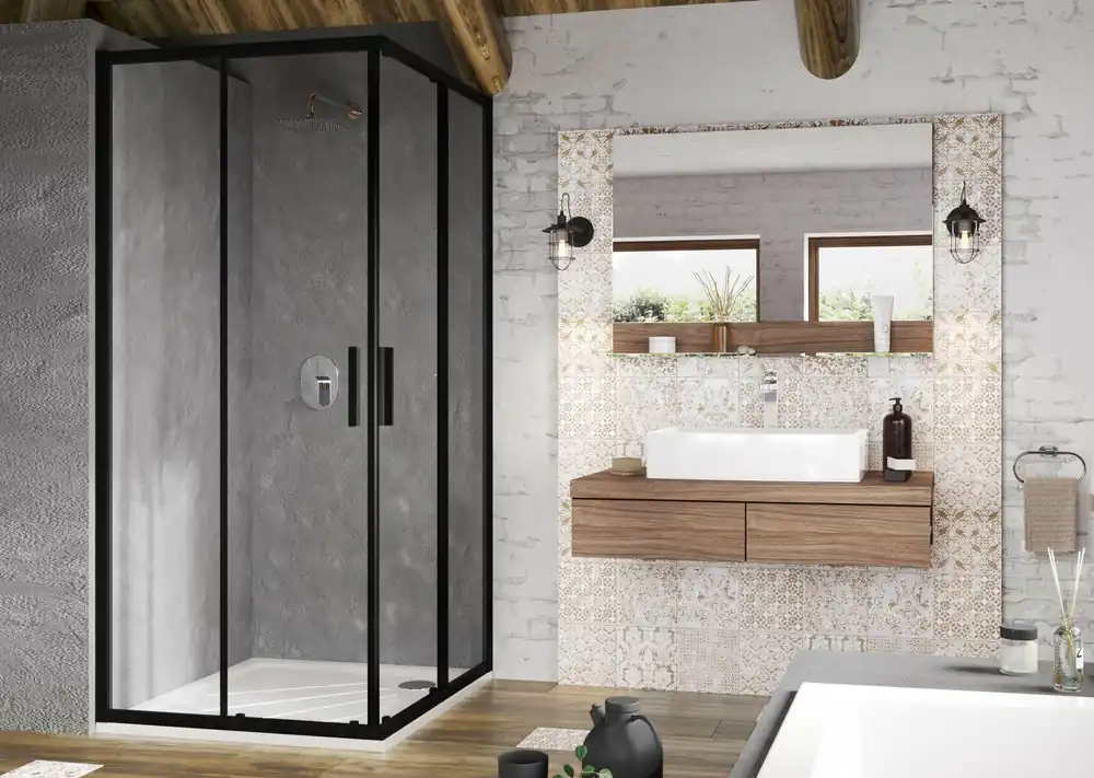 Flitsaanbieding Sprchový kout Ravak Blix Slim BLSRV2 80x80 rohový čtyřdílný, černá/transparent, X1LM40300Z1
