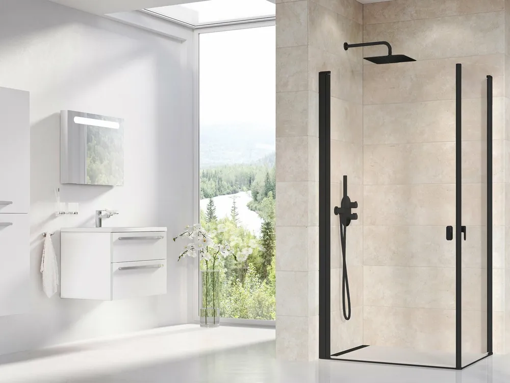 Lage Kosten Sprchový kout Ravak Chrome CRV1 90 1/2 rohový, černý/transparent, 1QV70301Z1