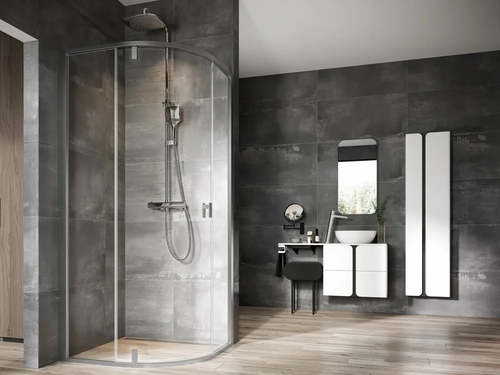 Sprchový kout Ravak Nexty NSKK3 80x80 třídílný čtvrtkruhový, satin/transparent, 3O644U00Z1 Direct Verzonden
