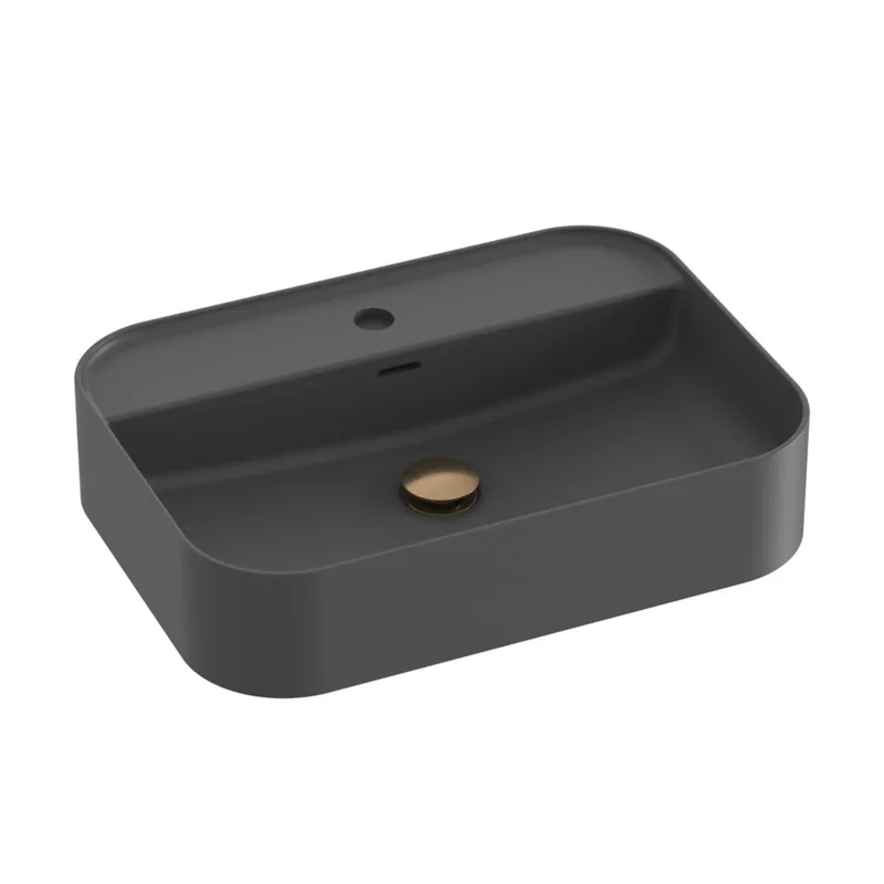 Lage Prijs Umyvadlo Ravak Ceramic Slim Shelf 55 R keramické na desku nebo skříňku tenkostěnné, s přepadem, antracit, XJX03155004