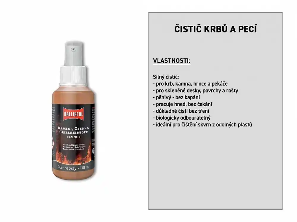 Čistič krbů a pecí Kamofix, pumpovací sprej 150 ml, BALLISTOL 25415 (25402,25416) Veilige Betaling