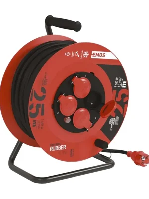 Blesková Nabídka EMOS Prodlužovací gumový kabel na bubnu 4 zásuvky, 230 V / 25 m, (1,5 mm²)