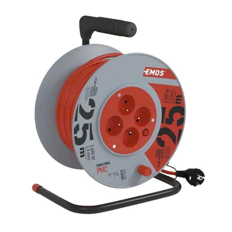 Superprijs EMOS Prodlužovací kabel na bubnu 4 zásuvky, 230 V / 25 m, (1,5 mm²)