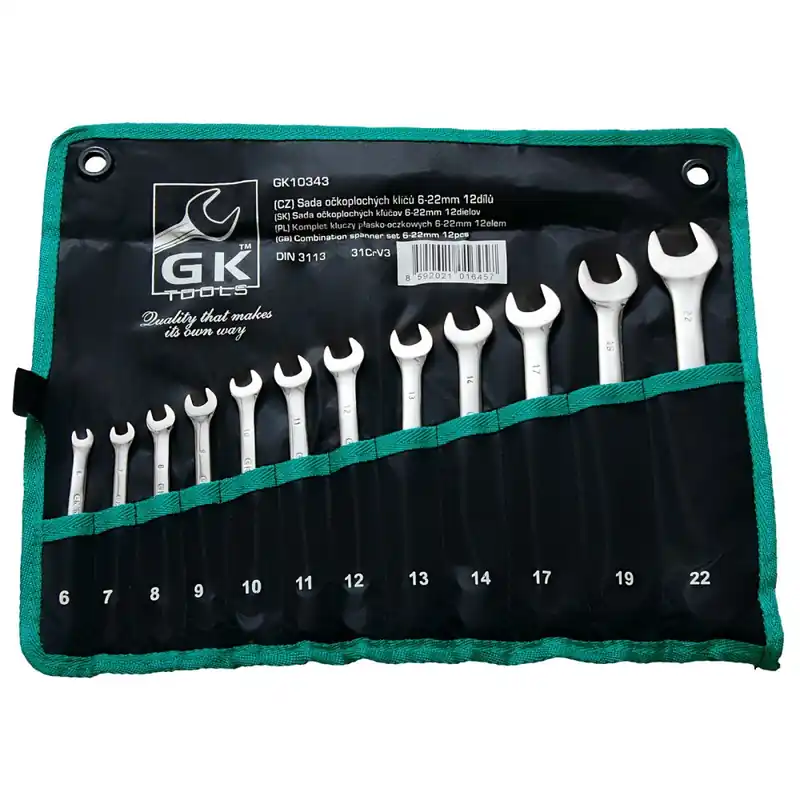 GK TOOLS Sada očkoplochých klíčů, chrom 12 dílů 6-22 mm, textilní obal Hete Deal