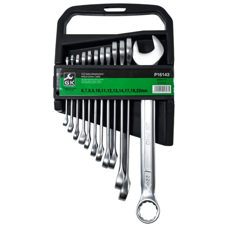 Bestseller GK TOOLS Sada očkoplochých klíčů, matné 12 dílů 6-22 mm, plastový držák