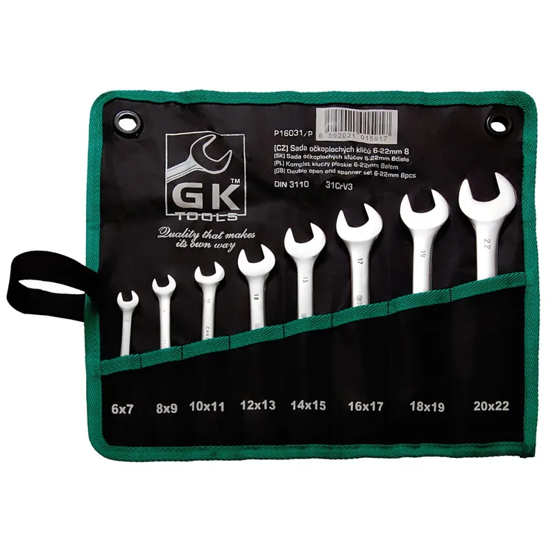 Laatste Kans GK TOOLS Sada plochých klíčů, chrom 6-22 mm, 8 dílů, textilní obal