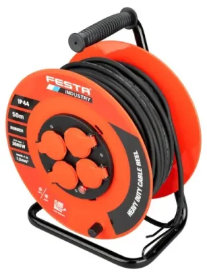 Bezpečná Platba Kabel prodlužovací na bubnu venkovní FESTA INDUSTRY 3x1.5mm 50m 230V max 3680W 4 zásuvky guma IP44