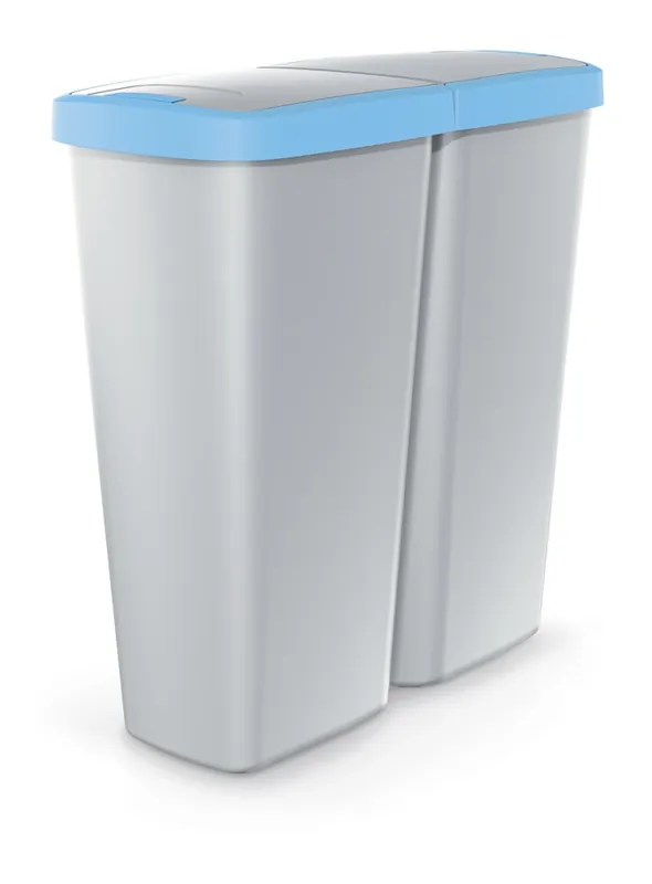 Odpadkový koš COMPACTA Q DUO - objem 50 l, barva popelavě šedá se světle modrým víkem Laatste Kans