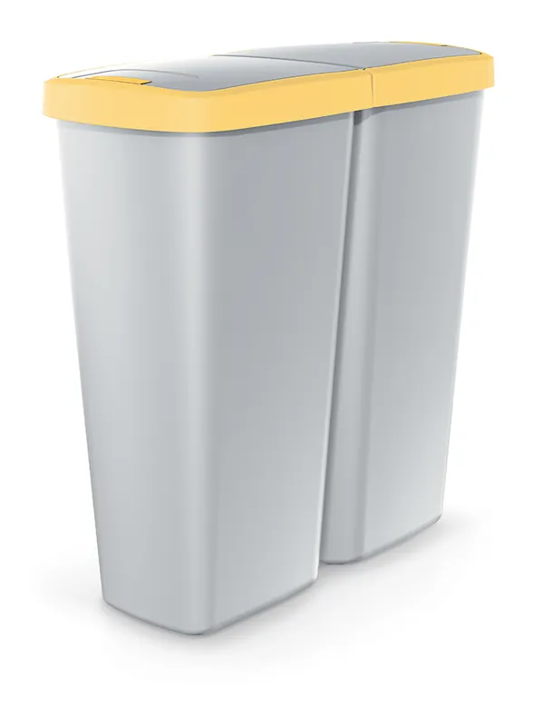 Premium Odpadkový koš COMPACTA Q DUO - objem 50 l, barva popelavě šedá se žlutým víkem