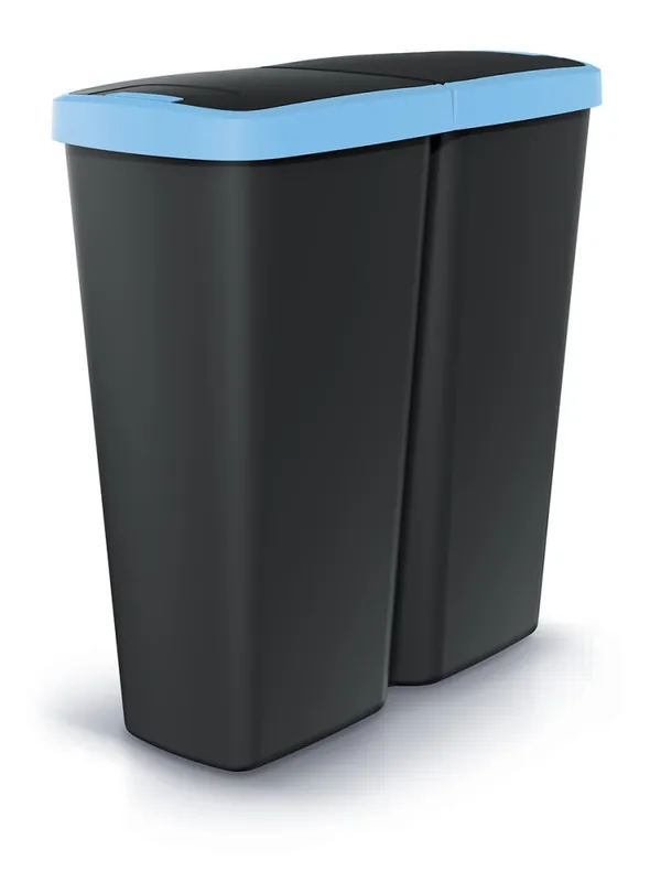 Weekendaanbieding Odpadkový koš COMPACTA Q DUO - objem 50 l, černá se světle modrým víkem