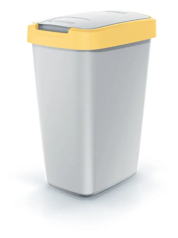Nu Kopen Odpadkový koš COMPACTA Q FLAP - objem 12 l, barva popelavě šedá se světle žlutým víkem
