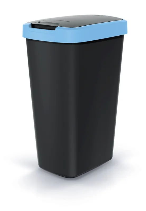 Rechtstreeks Van De Fabrikant Odpadkový koš COMPACTA Q FLAP - objem 45 l, barva černá se světle modrým víkem