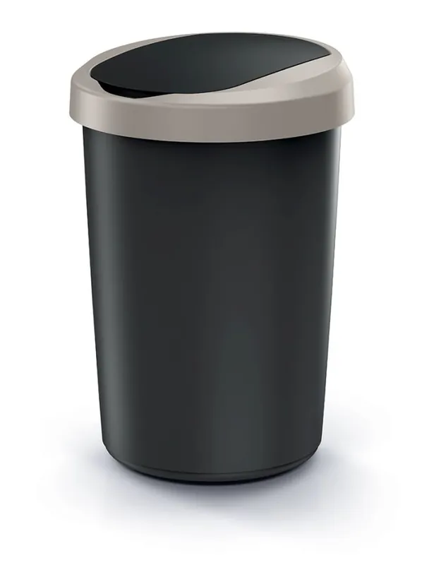Odpadkový koš COMPACTA R FLAP - objem 40 l, barva recykl. černá s světle hnědým víkem Hoge Kwaliteit