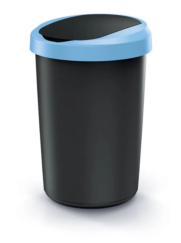 Odpadkový koš COMPACTA R FLAP - objem 40 l, barva recykl. černá se světle modrým víkem, Shop Nu