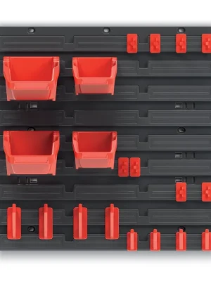 Závěsný panel ORDERLINE s 4 boxy na nářadí + sada háčků BINEER - 395x165x395 mm Speciale Aanbieding