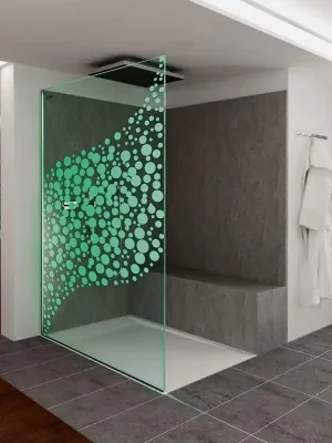 Duscholux Dlight Air stěna, vzor Walk-in bubliny vč. LED-světelné lišty, vpravo Veilige Betaling