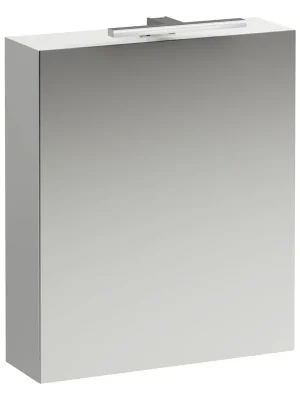 Zrcadlová skříňka 60x70 cm Laufen BASE, panty vlevo, osvětlení LED, zásuvka IP 44, bílá lesk Flitsaanbieding
