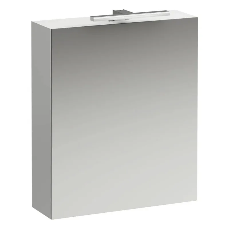 Zrcadlová skříňka 60x70 cm Laufen BASE, panty vlevo, osvětlení LED, zásuvka IP 44, bílá lesk Flitsaanbieding