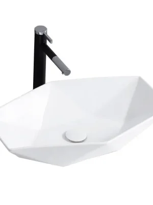 Designové hranaté umyvadlo na desku REA Vegas-U6643, 56,8 x 36,9 cm, keramické bílé Premium