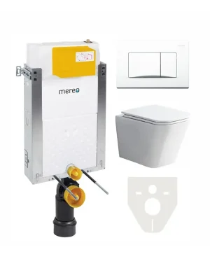 Podomítkový WC set Mereo MM01SETRB – modul pro zazdění, hranatý klozet s Rimless, Soft-Close sedátko, hranaté tlačítko, zvuková izolace Actieprijs