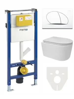 Závěsný WC set Mereo MM02SETRA - modul pro sádrokarton, WC mísa se splachováním Rimless, sedátko, tlačítko, izolace Laatste Versie