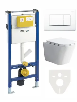 WC podomítkový SET pro suchou výstavbu Mereo MM02SETRB - instalační modul s rámem do sádrokartonu, hranaté závěsné WC, soft-close sedátko, ovládací tlačítko, zvuková izolace Hete Deal