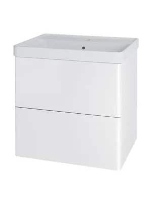 Skříňka do koupelny s keramickým umyvadlem Mereo SIENA 61 cm, dvě zásuvky, bílá lesklá Snelle Levering