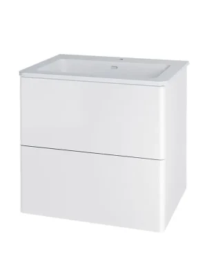 Exclusieve Aanbieding Skříňka do koupelny s umyvadlem z litého mramoru Mereo Siena 61 cm, 2 zásuvky, bílá lesk