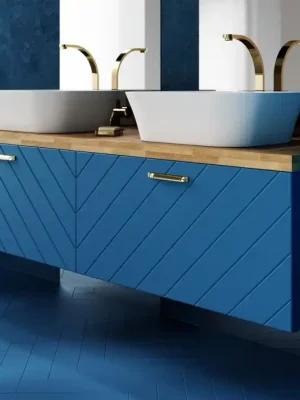 Bezpečná Platba Skříňka FLOO spodní 60x50x40 cm levá modrá matná madlo zlaté NASUF654CZL