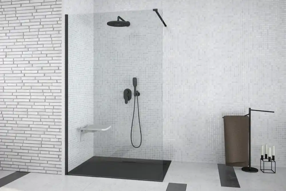 Aanbieding Sprchový kout Walk-In AVEO BLACK 120x195 cm univerzální černý čirý bez pevné stěny BCAVEO120BL