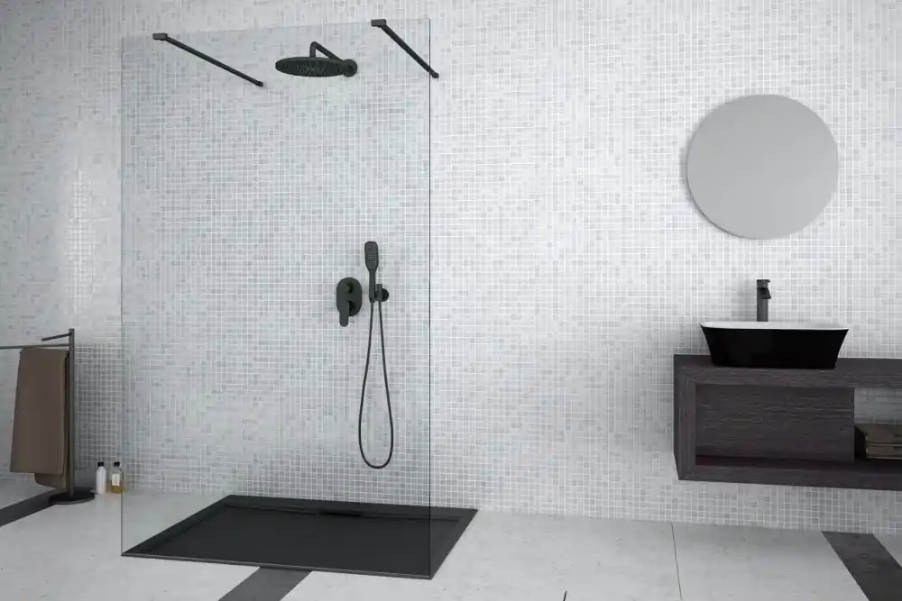 Sprchový kout Walk-In AVEO DUE BLACK 130x195 cm univerzální černý čirý bez pevné stěny BCAVEODUE130BL Actieprijs