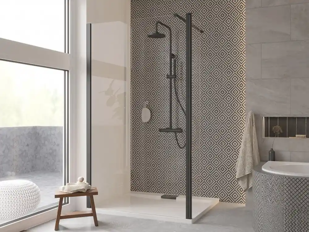 Sprchový kout Walk-In ECO-N BLACK 100x195 cm univerzální černý čirý bez pevné stěny BCEXON100BC Lage Prijs