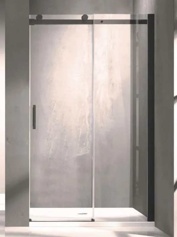 Dveře sprchové BELVER BLACK 140x195 cm do niky univerzální posuvné čiré černé matné BCBELV14BC Populair