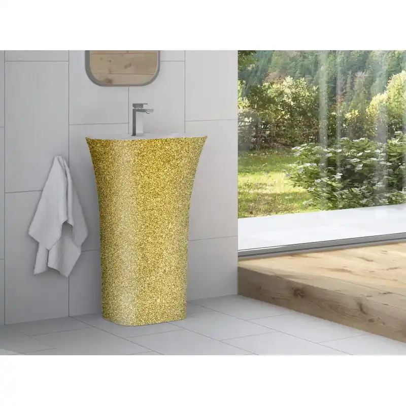 Cenový Hit Umyvadlo ASSOS S-LINE GLAM volně stojící 52x41x85 cm se zadním odpadem zlaté KEASSLIVSGLAM01