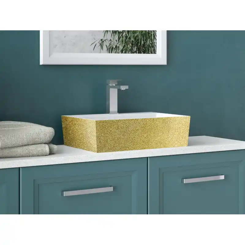 Bestseller Umyvadlo VERA GLAM na desku 50x42x15 cm bez otvoru a přepadu zlaté+bílé KEVERNDGLAM01