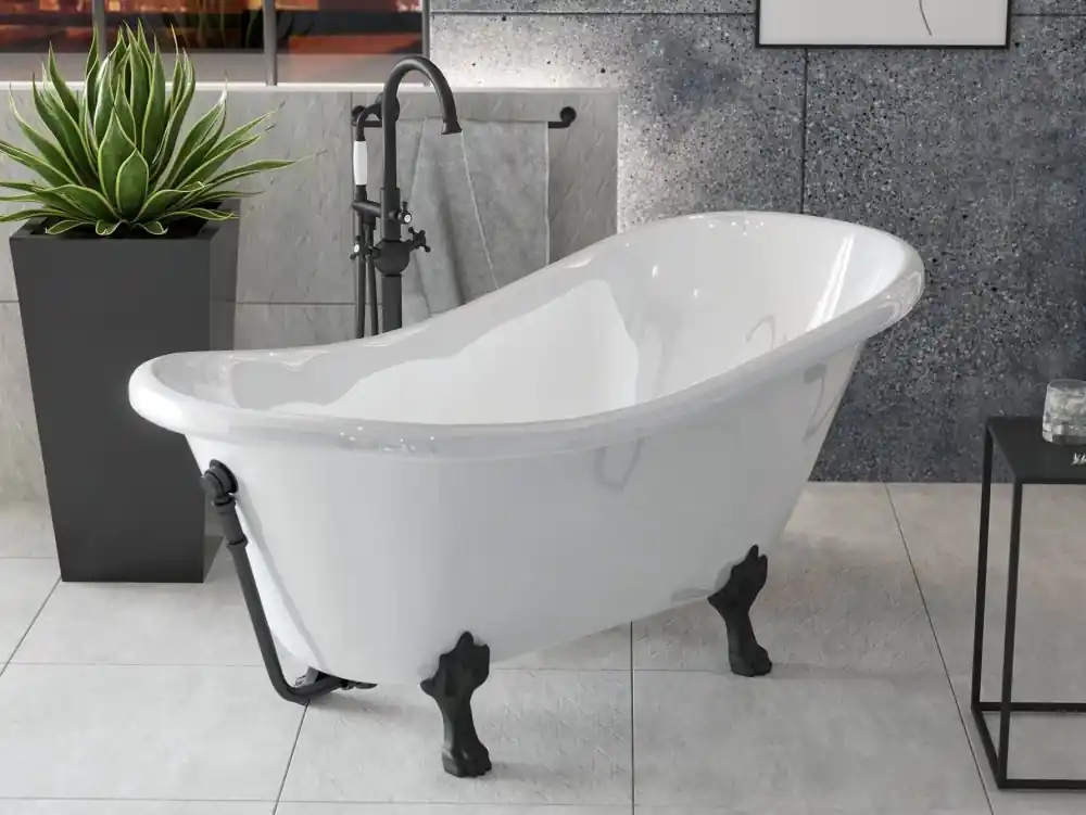 Premium Vana OTYLIA 170x77x71 cm volně stojící oválná univerzální s černými nožičkami bílá VANMER170B