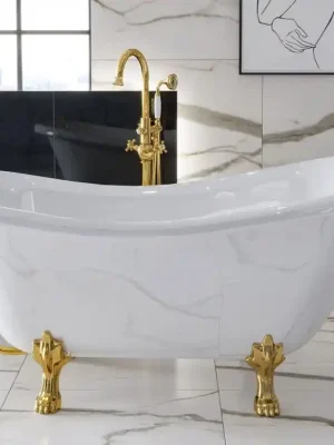 Cenový Hit Vana OTYLIA 170x77 cm volně stojící bílá oválná, se zlatými nožičkami, VANMER170Z