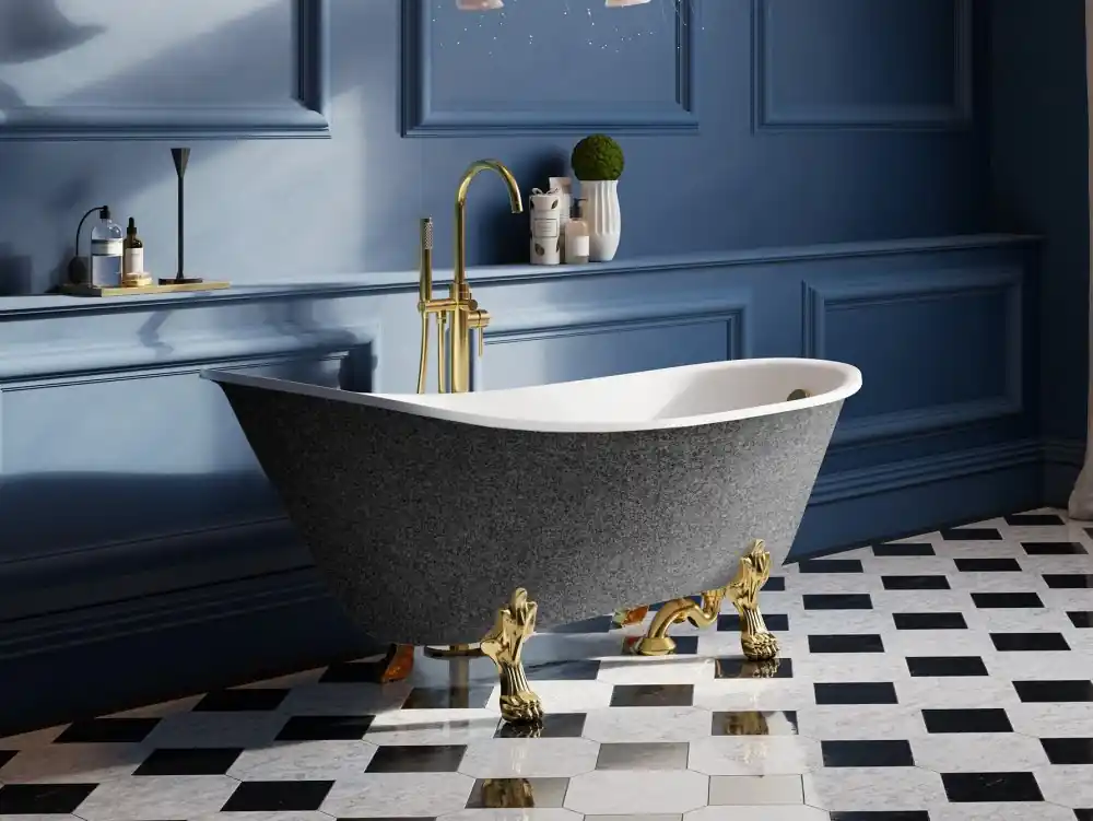 Speciale Aanbieding Vana OLAYA Glam 160x68 cm volně stojící oválná univerzální grafitová+bílá nožičky chrom VANOLA160CG3