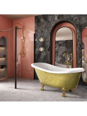 Bezpečná Platba Vana OTYLIA Glam 160x77 cm volně stojící oválná univerzální zlatá+bílá nožičky bílé VANMER160WG1