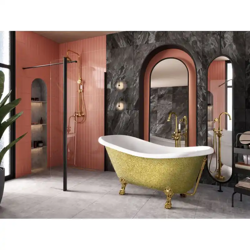 Veilige Betaling Vana OTYLIA Glam 160x77 cm volně stojící oválná univerzální zlatá+bílá nožičky bílé VANMER160WG1