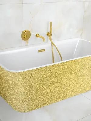 Cenově Výhodný Vana VARYA Glam 150x75 cm volně stojící symetrická univerzální zlatá+bílá sifon černý VANVARYA150BG1